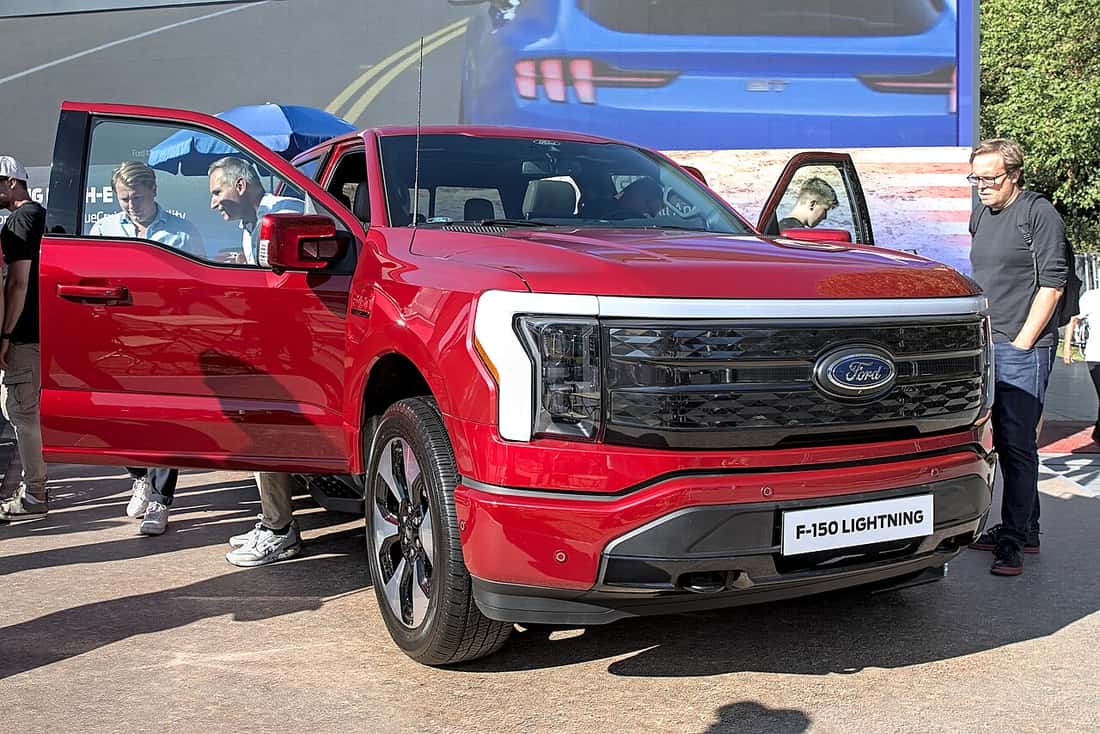 A Ford F-150 pickup truck photographed at a motor show