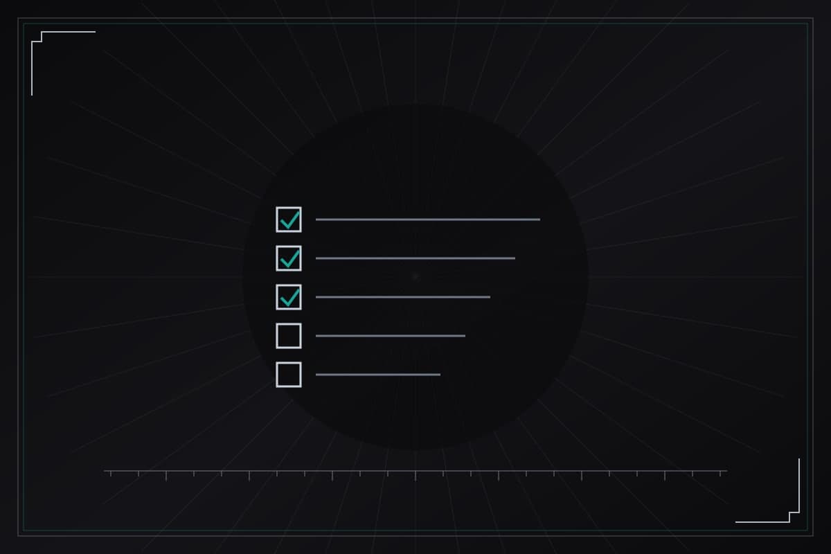 Schematic plate showing an installation checklist in progress - original illustration