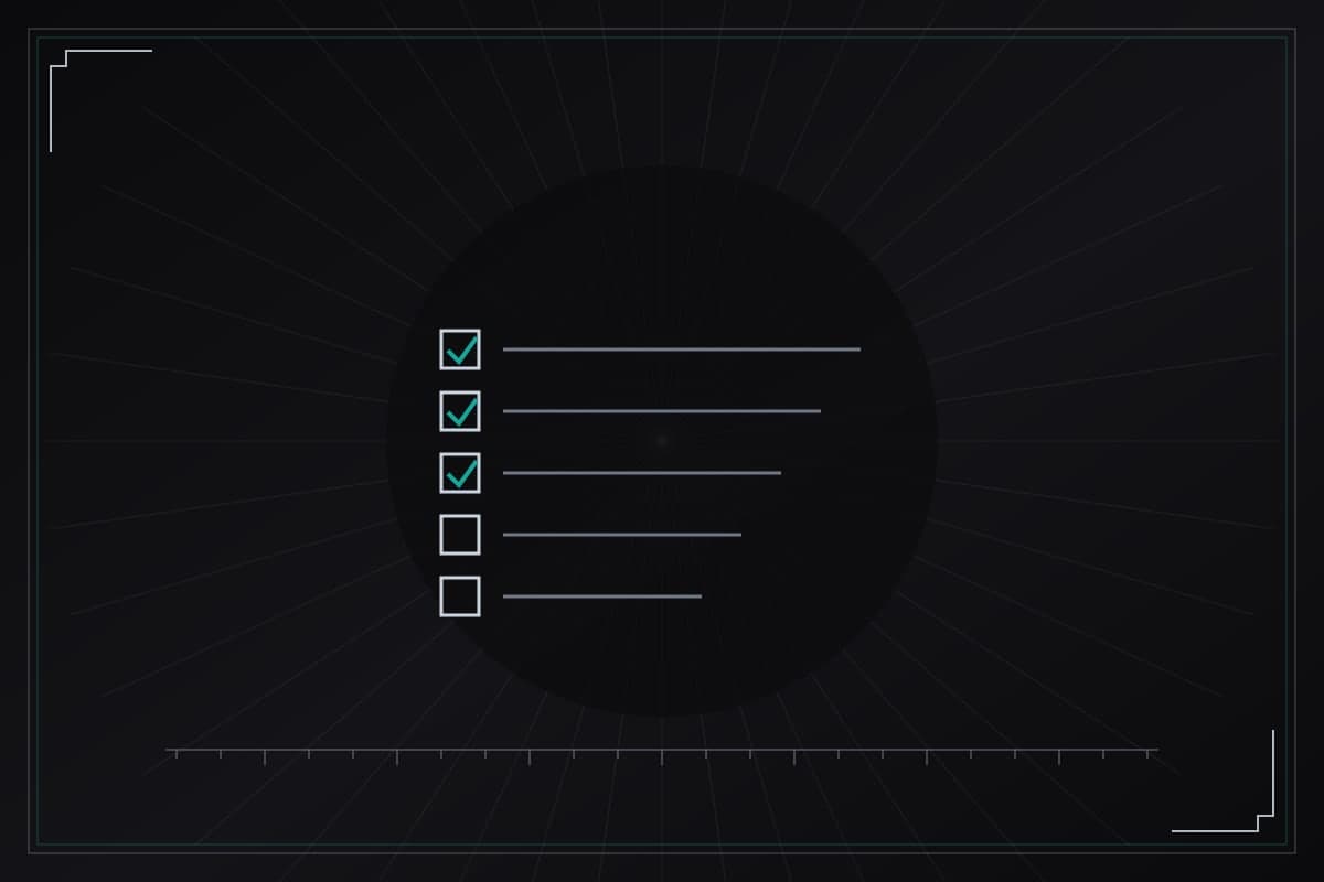 Schematic plate showing a setup checklist with steps completed in order - original illustration